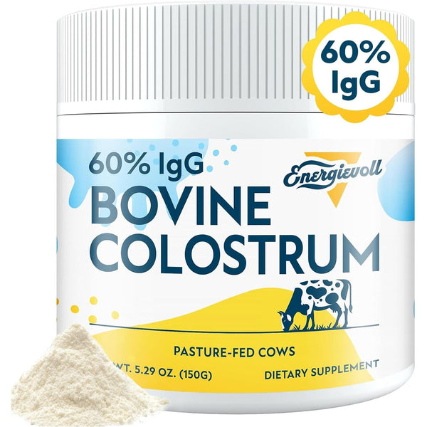 Energievoll 60% IgG Bovine Colostrum Supplement Powder – 150g | Premium Grass-Fed Immune Support (Unflavored, 50 Servings)