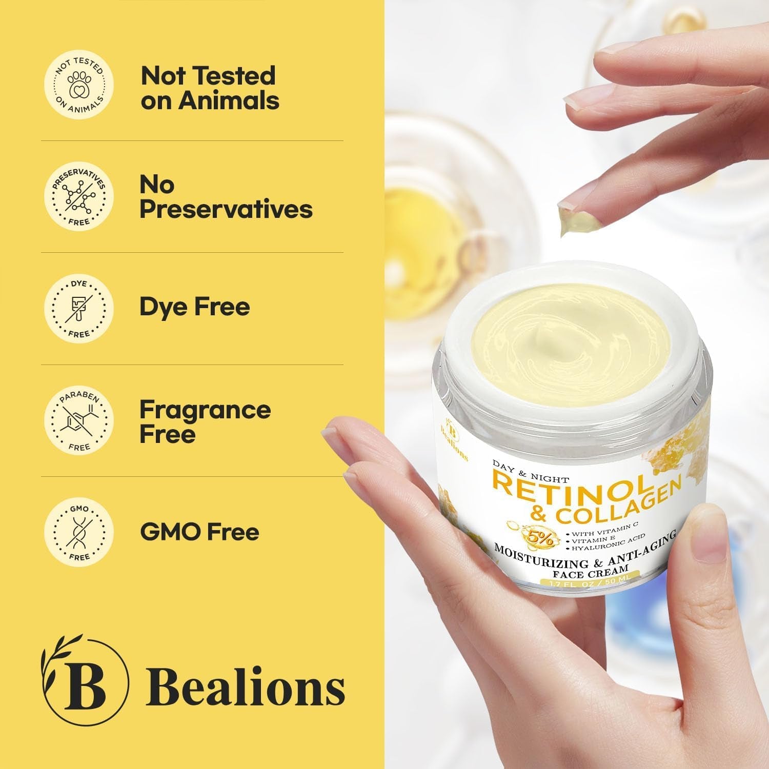 Bealions Day & Night Retinol & Collagen Moisturizing & Anti-Aging Face Cream – 50ml | Firm, Lift & Hydrate