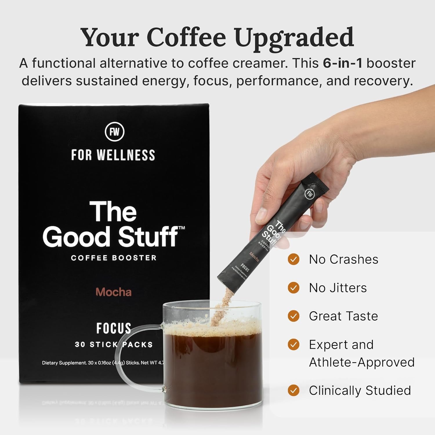 the Good Stuff Focus – Mocha Coffee Booster | Nootropic Collagen Creamer with Mcts for Focus, Energy & Wellness | Non-Dairy, Keto-Friendly, 30 Servings