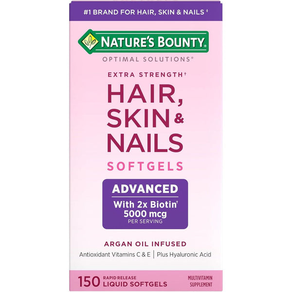 Nature’s Bounty Extra Strength Hair, Skin & Nails – 150 Softgels | Biotin + Antioxidants for Radiant Beauty from Within