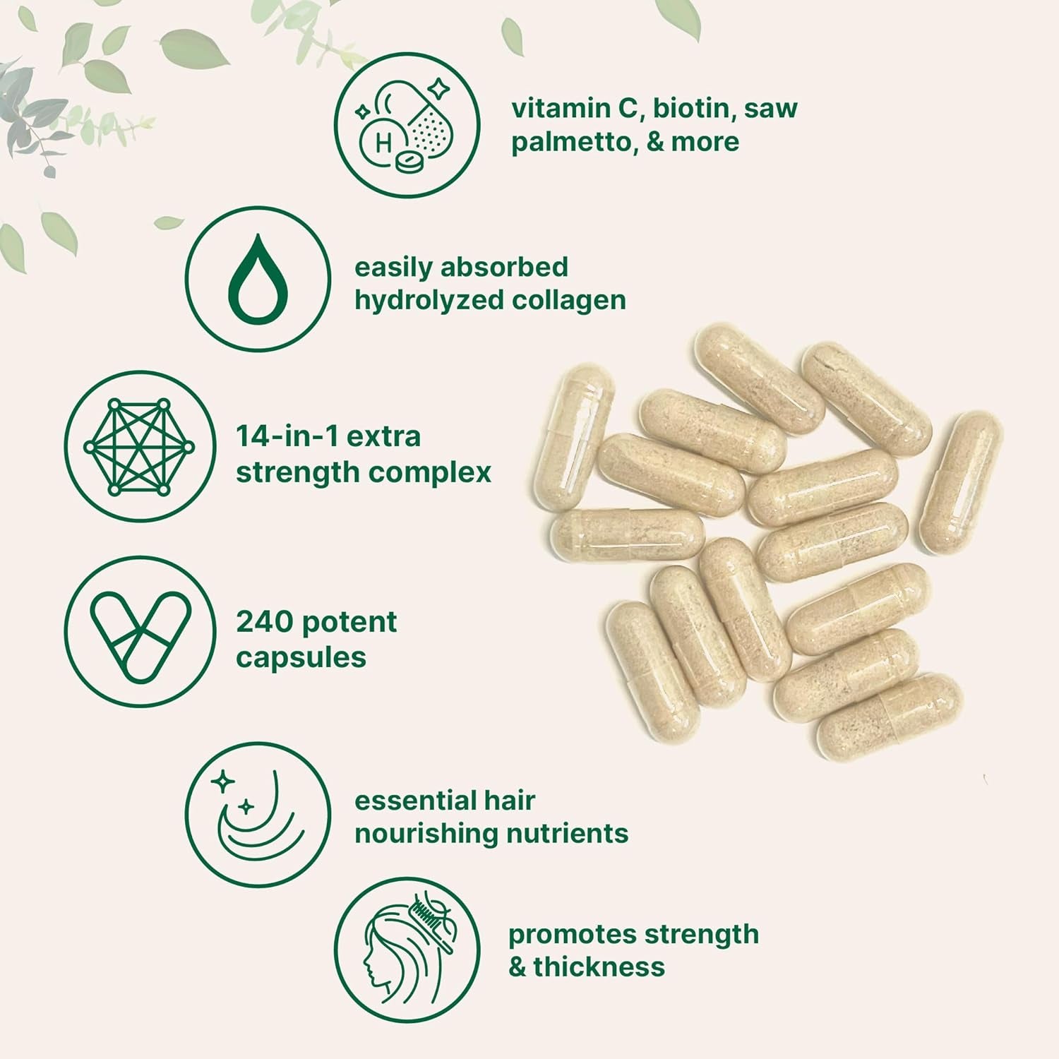Micro Ingredients Hair Vitamins Complex – 240 Capsules | 14-in-1 Hair Growth Support for Thicker, Stronger Hair