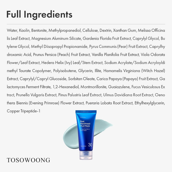 Real Blackhead Mud Mask, Facial & Nose Pore-Purifying Clay - Korean Mud Mask, Blackhead Remover for Face, Pore Tightening, Deep Pore Cleaner, Skin Cooling & Oil Control, 100 G / 3.52 Oz.