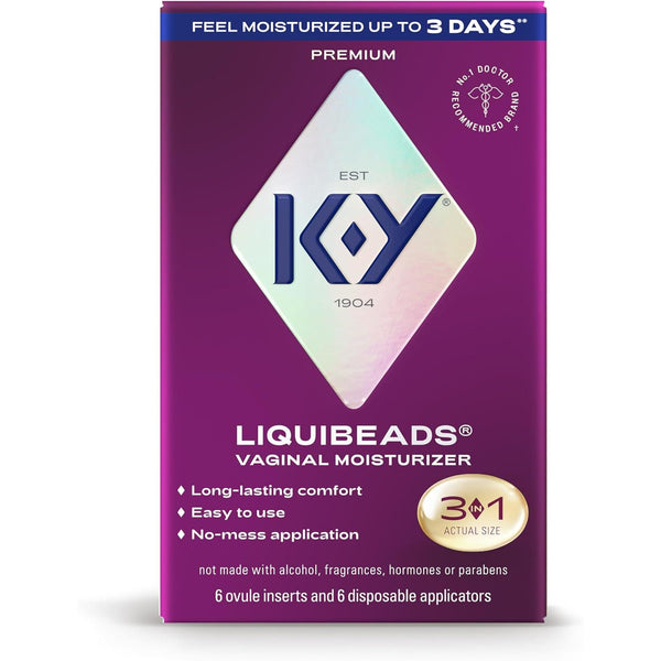 K-Y Liquibeads Vaginal Moisturizer – 6 Ovule Inserts & 6 Disposable Applicators | Long-Lasting Intimate Comfort & Hydration
