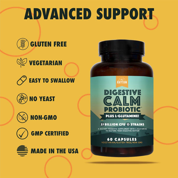 Natural Rhythm Digestive Calm Probiotic Plus L-Glutamine – 60 Capsules | Gut Health, Digestive Comfort & Immune Support