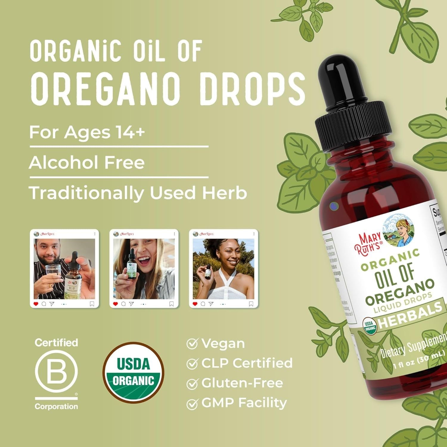 MaryRuth Organics Oil of Oregano Liquid Drops – 30ml | Immune & Gut Health Support