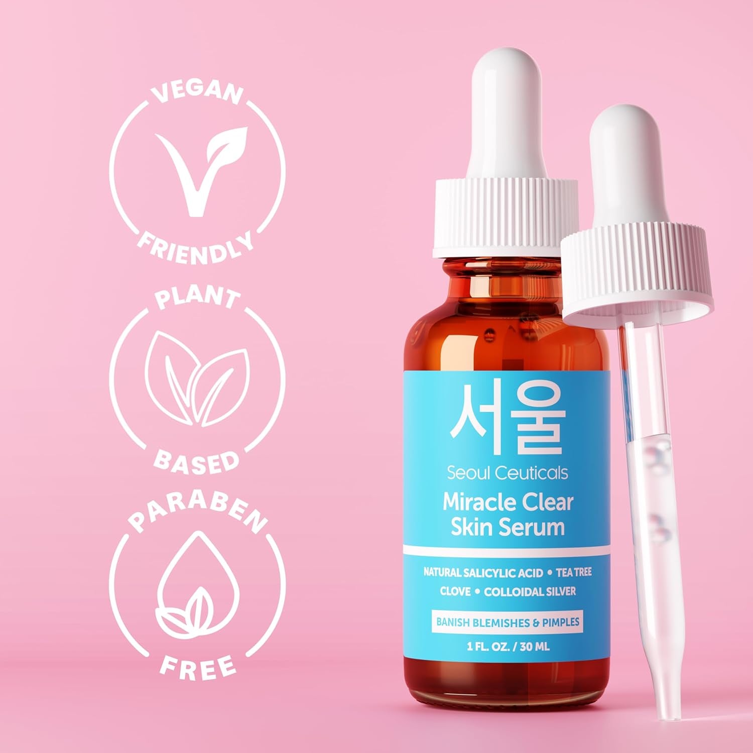 SeoulCeuticals Miracle Clear Skin Acne Serum – 30ml | Natural Salicylic Acid + Tea Tree for Clear, Balanced Skin