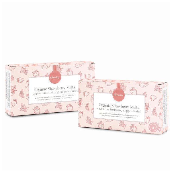 Femallay Organic Strawberry Melts Vaginal Moisturizing Suppositories – 14 Suppositories + 1 Applicator, 2.25g Each (2 Packs) | Natural Moisture & Intimate Comfort