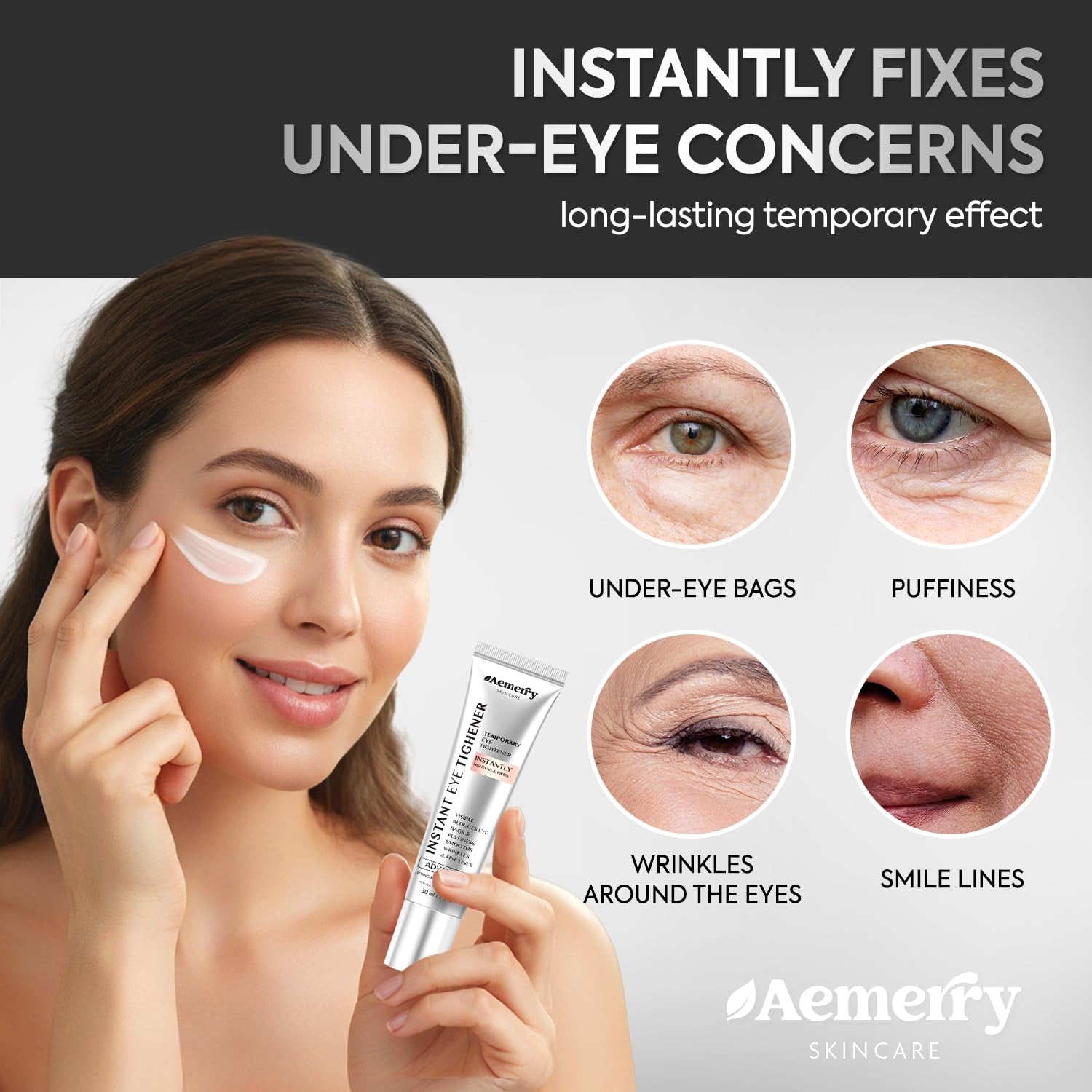 Instant Perfection Eye Tightener Cream – Advanced Firming & Lifting Formula with Brush, Rapid Reduces Eye Bags, Puffiness, Wrinkles, Fine Lines (Sheer Tint, 1 OZ)