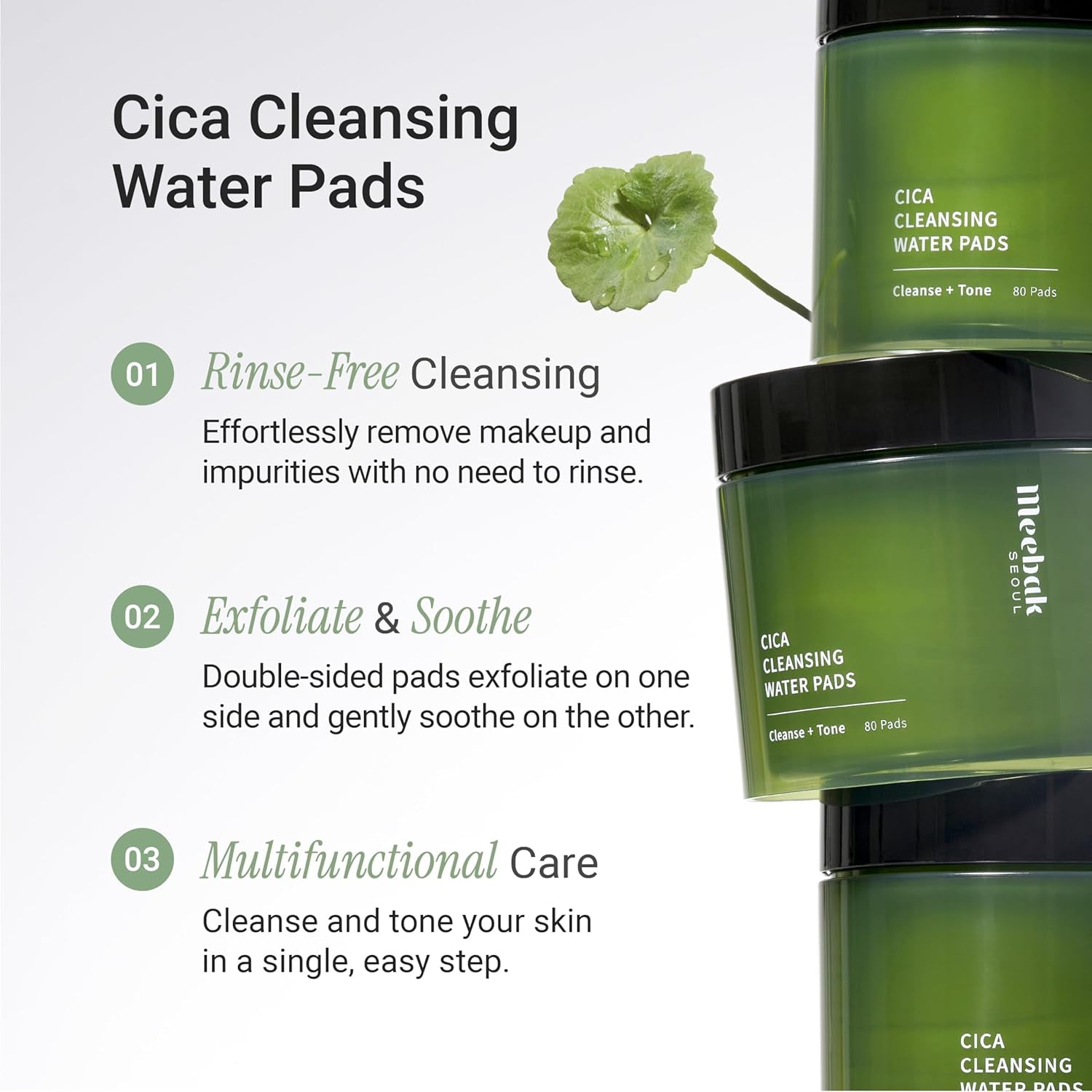 Meebak Cica Cleansing Water Pads – 80 Pads | Gentle Exfoliation & Soothing Makeup Remover
