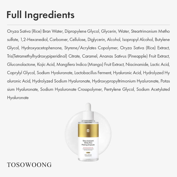White Rice Peeling Ampoule, 75% Rice Exfoliant, Dead Skin Remover, Face Body Scrub, Blackheads Pore Cleaner, Kojic Acid, Niacinamide for Discoloration, Korean Skincare, 85Ml / 2.87 Fl. Oz.