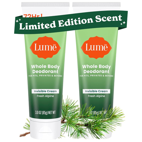 Lume Whole Body Deodorant - Invisible Cream (Fresh Alpine) - 85g  (Pack of 2) 