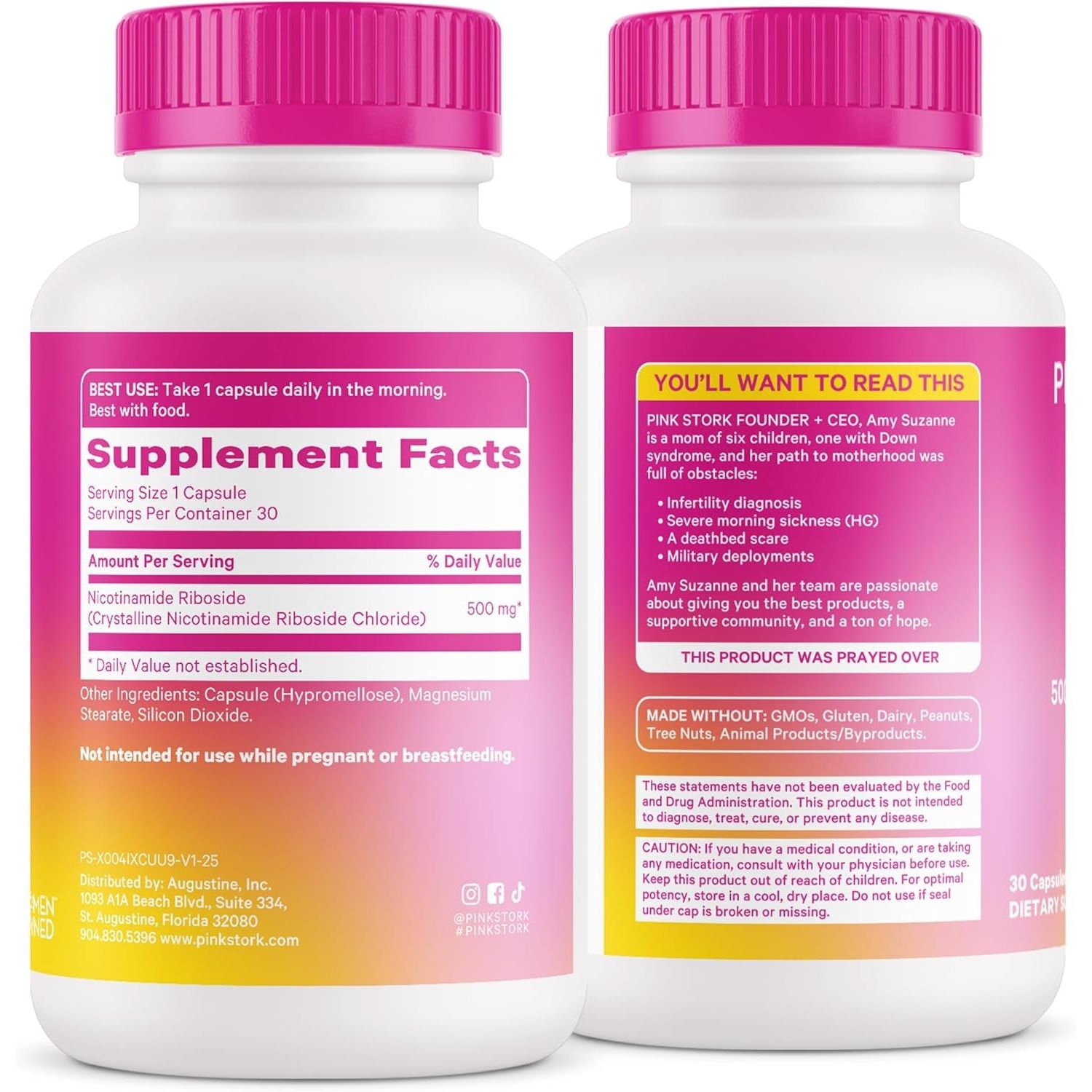 Pink Stork NAD+ 500mg Nicotinamide Riboside – 30 Capsules | Cellular Energy, Healthy Aging & Cognitive Support for Women