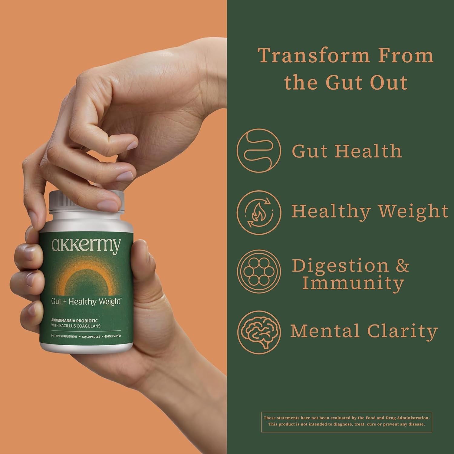 Akkermy Gut + Healthy Weight Akkermansia Probiotic – 60 Capsules, 60 Day Supply | Appetite Control & Healthy Weight Support