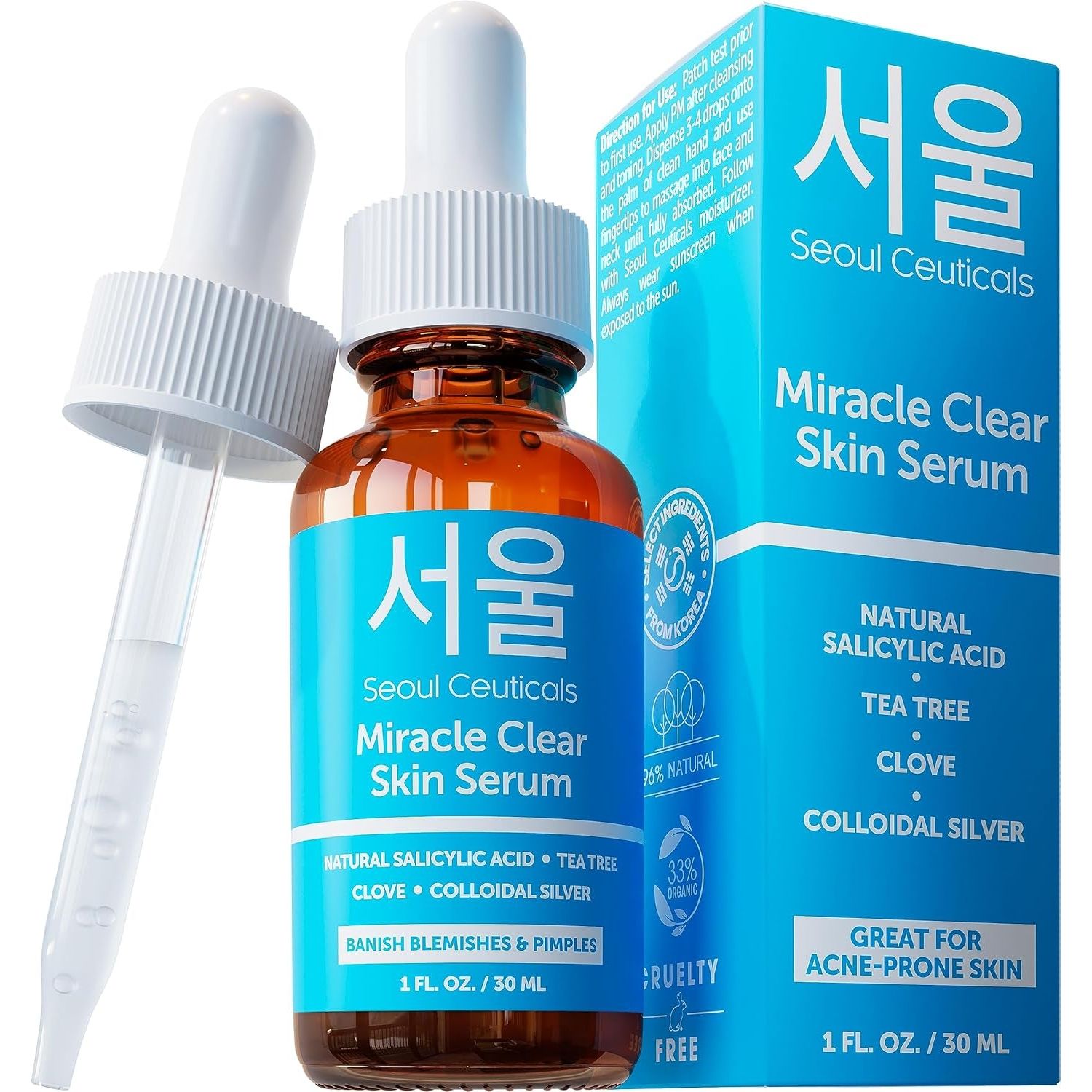 SeoulCeuticals Miracle Clear Skin Acne Serum – 30ml | Natural Salicylic Acid + Tea Tree for Clear, Balanced Skin