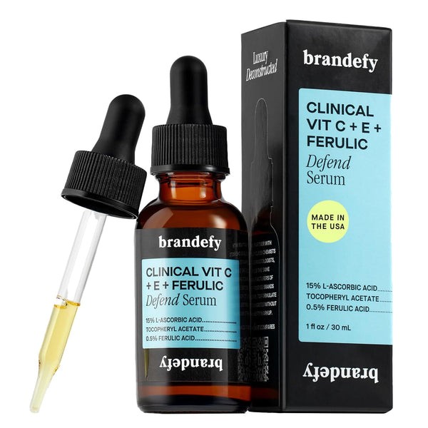 Brandefy Clinical VIT C + E + Ferulic Defend Serum – 30ml | Brightens, Firms & Protects with 15% Pure Vitamin C
