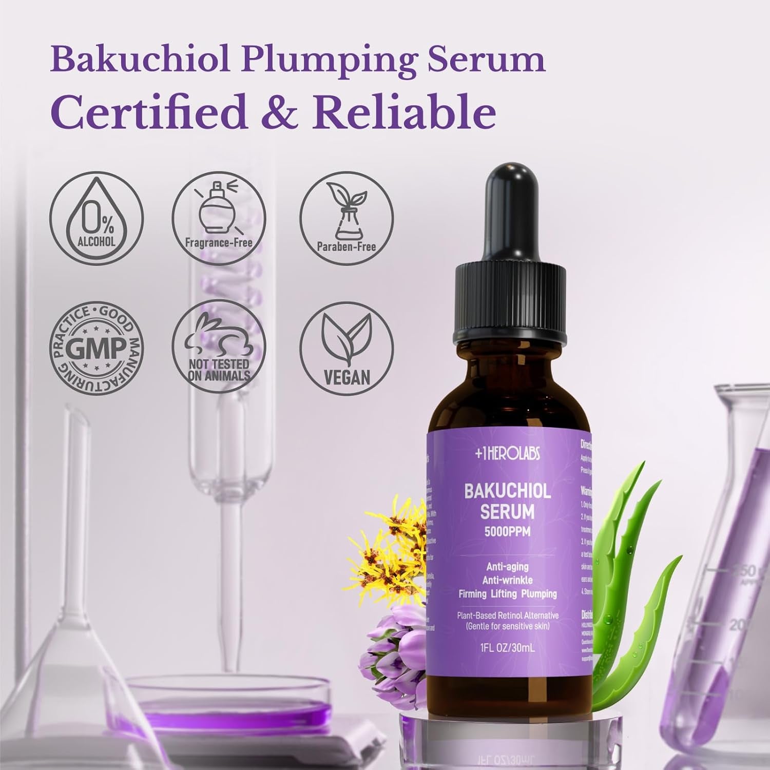 Bakuchiol Retinol Serum for Face - Retinol Alternative for Sensitive Skin with Vitamin E, Hyaluronic Acid, Collagen, Serum for Anti-Aging, Wrinkle Reduction Skin Firming & Smoothing 1 Oz
