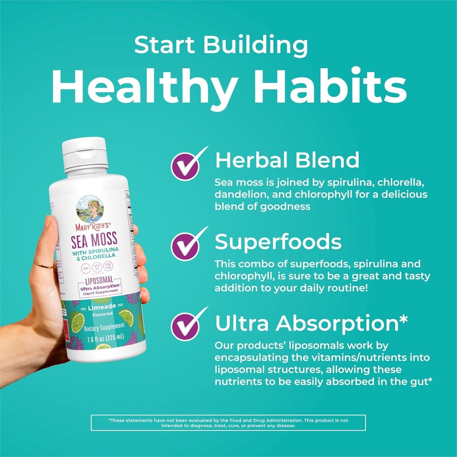 MaryRuth Organics Sea Moss with Spirulina & Chlorella – 225ml | Ultra-Absorbent Liquid Superfood