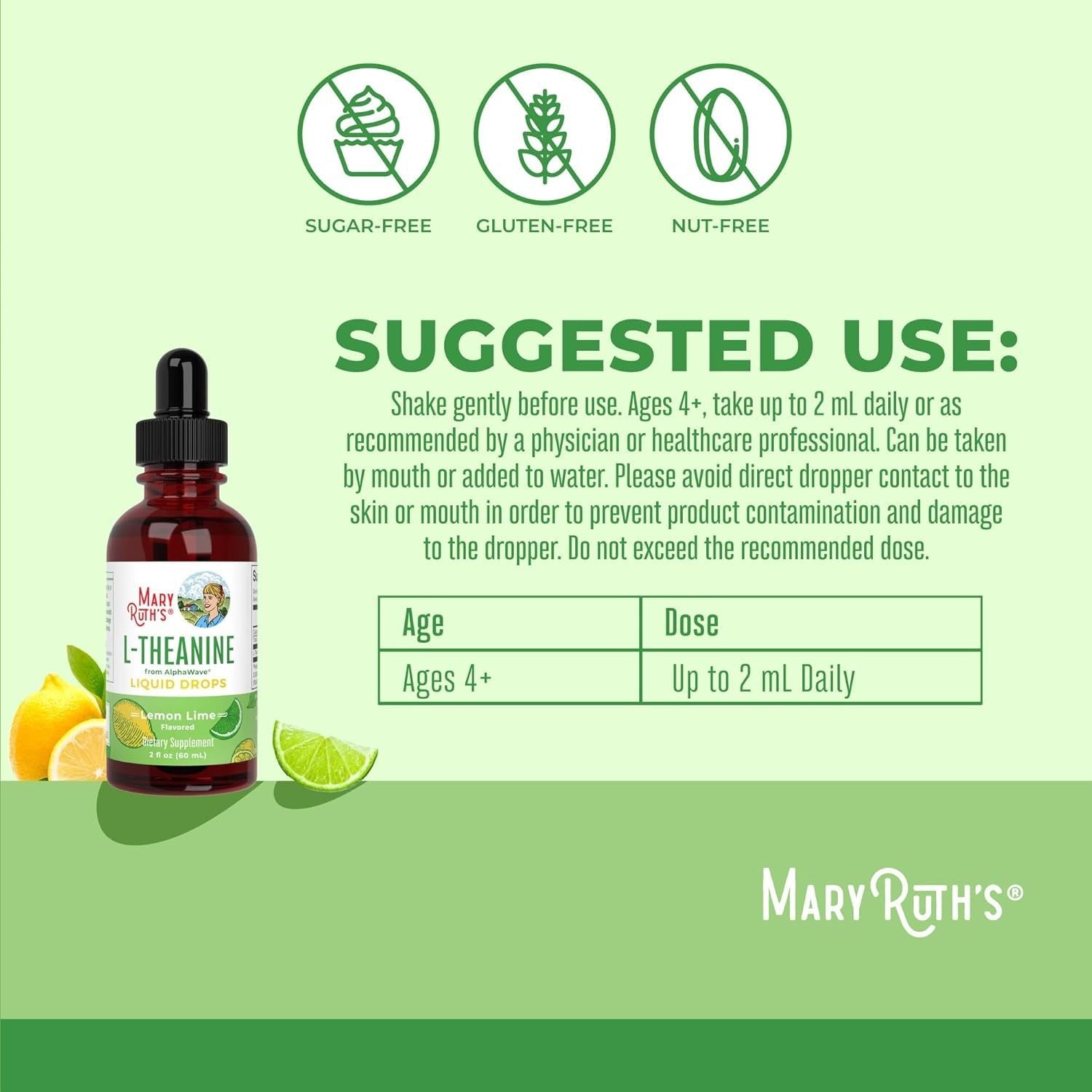 MaryRuth Organics L-Theanine Liquid Drops – 60ml | Mood, Relaxation & Cognitive Support