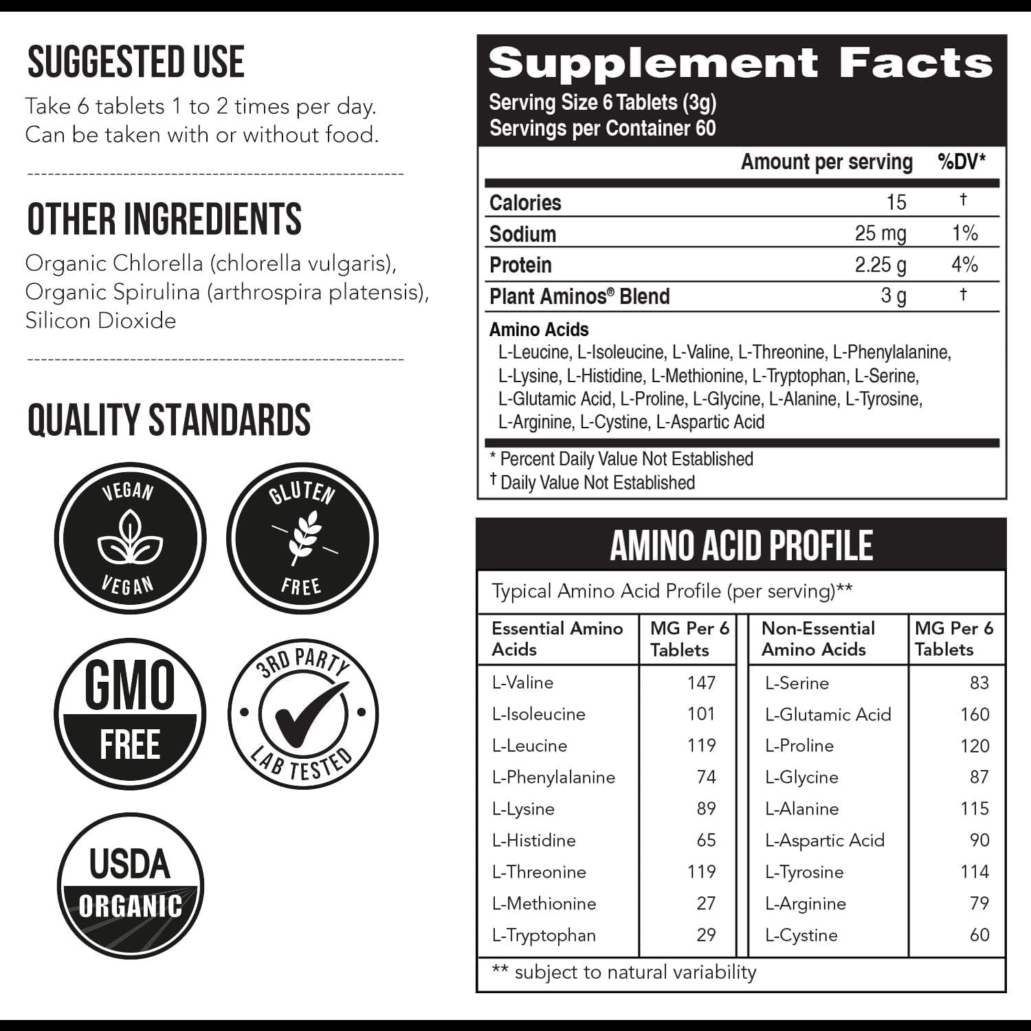Triquetra Health Plant Aminos – 360 Tablets | 100% Organic Plant-Based Essential Amino Acids for Muscle Recovery, Energy & Performance