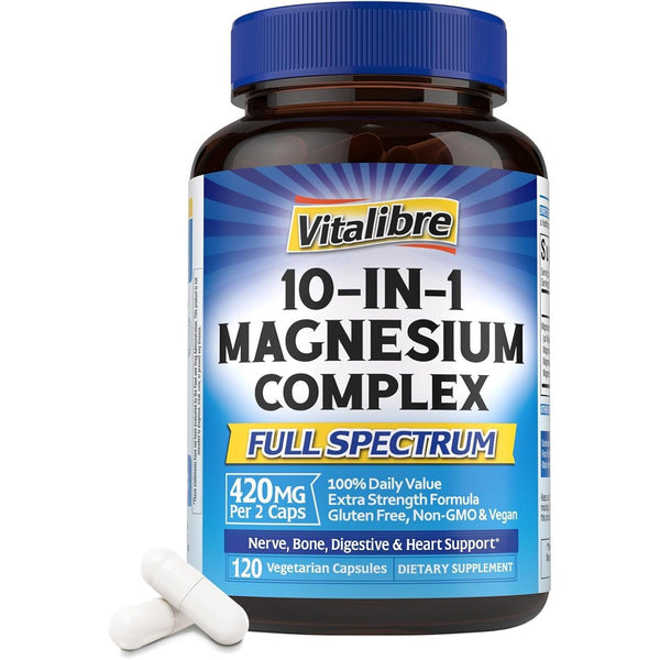 Vitalibre 10 in 1 Magnesium Comple  420Mg Elemental Magnesium 120 Vegan Capsules
