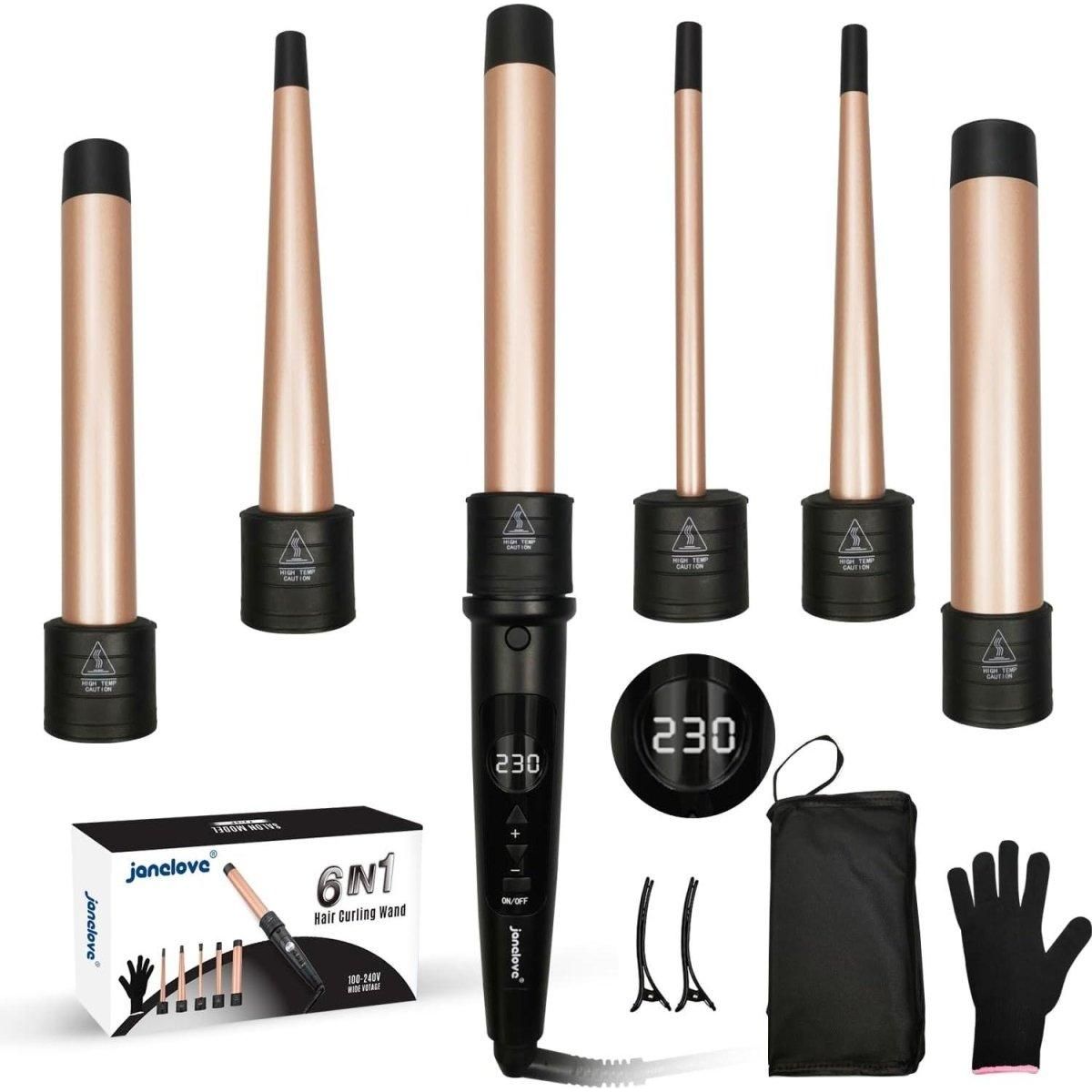 6 in 1 Curling Wand for Long/Short Hair 5 Interchangeable Ceramic Barrel Set - Glam Global UK