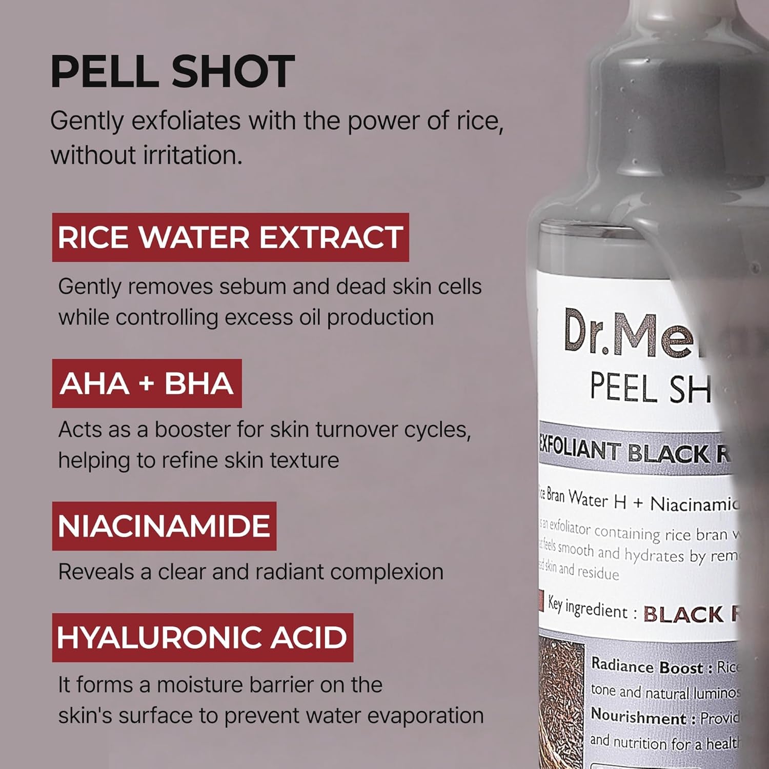 Dr.Melaxin Peel Shot Exfoliant Black Rice Ampoule – 80ml | 4-in-1 Exfoliating Glow Booster with Niacinamide & Black Rice