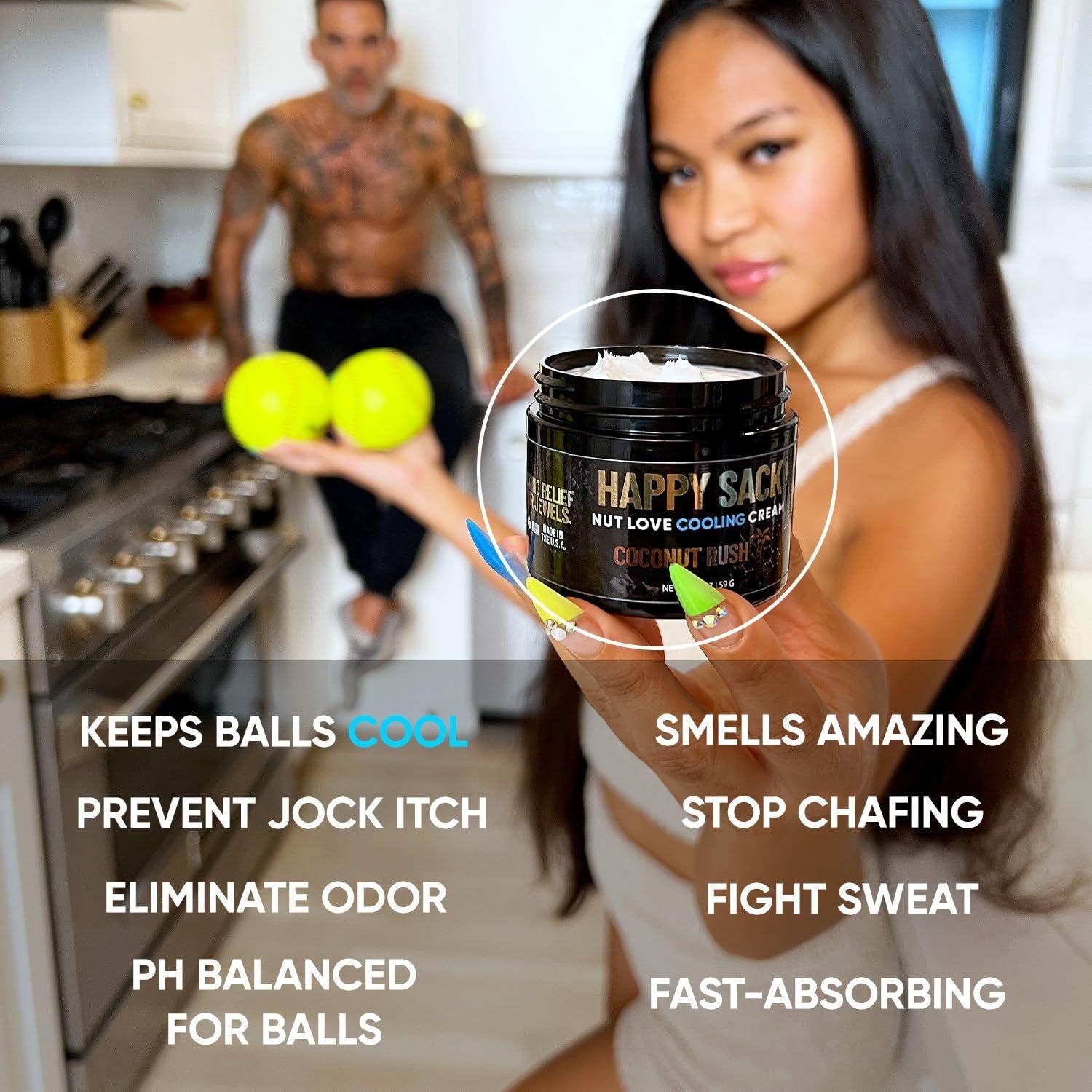 Happy Sack Nut Love Cooling Cream, anti Chafing Ball Cream, Ball Cooling Deodorant for Men, Hygiene for Groin, Fresh Balls, MVP Scent, 2 Oz