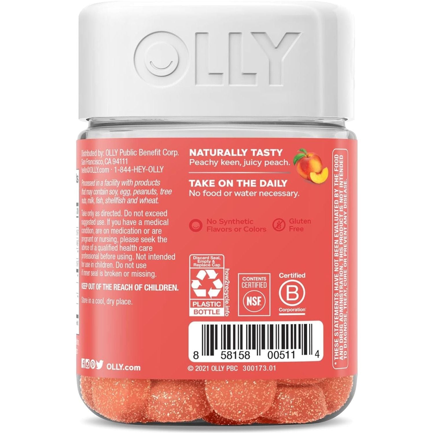 Probiotic + Prebiotic Gummy, Digestive Support and Gut Health, 500 Million Cfus, Fiber, Adult Chewable Supplement for Men and Women, Peach, 30 Day Supply - 30 Count