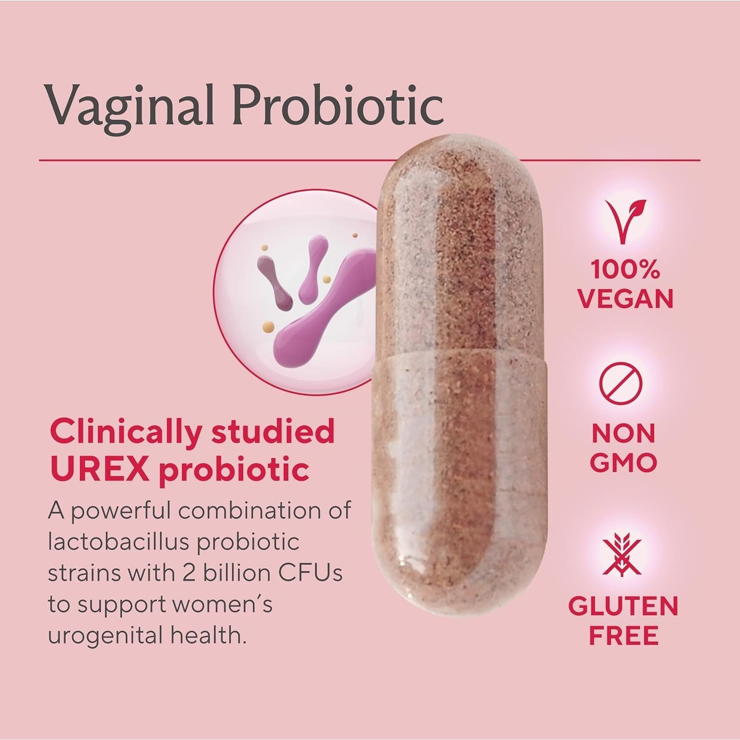 Sunergetic Vaginal Probiotic – 60 Capsules | Clinically Studied UREX® + Cranberry for pH Balance, Vaginal Flora & Urinary Tract Health