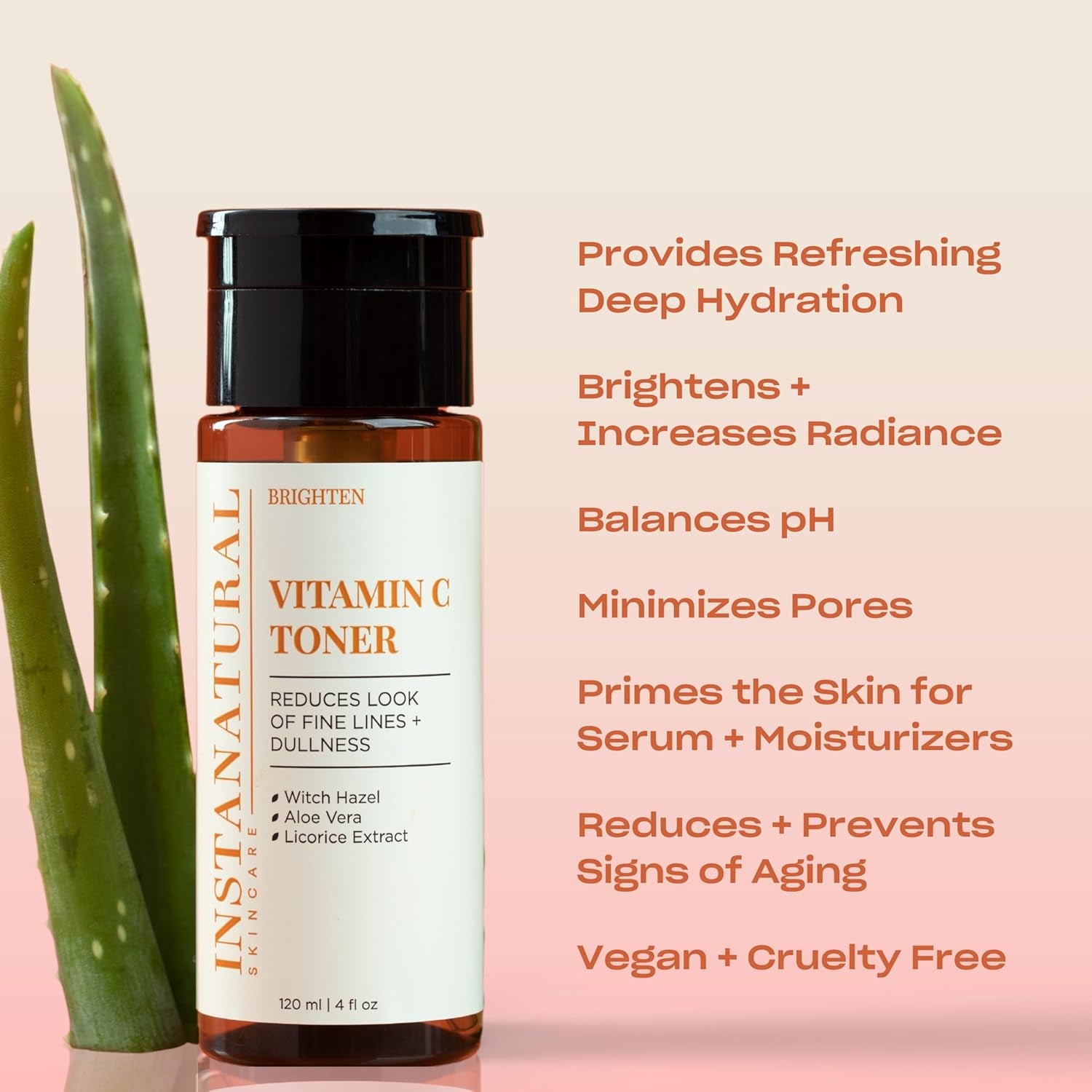 InstaNatural Vitamin C Toner – 120ml | Brightening, Hydrating & Pore-Refining Alcohol-Free Facial Toner