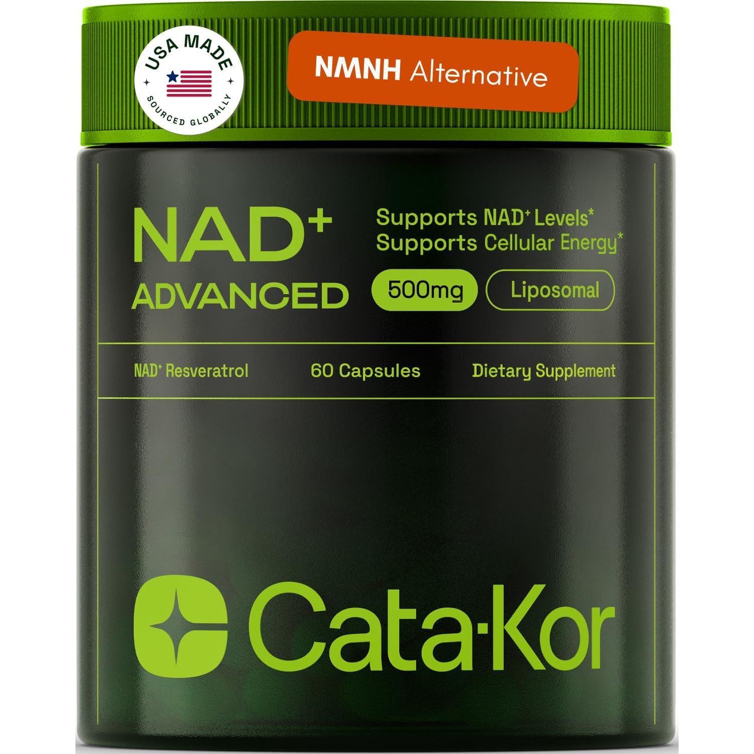 Cata-Kor NAD+ Advanced NMNH Alternative – 60 Capsules | Liposomal NAD+ & Resveratrol for Healthy Aging & Energy
