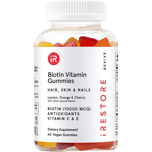 iRestore Biotin Vitamin Gummies – 60 Vegan Gummies | Hair, Skin & Nails Support with 10,000mcg Biotin + Vitamins C & E