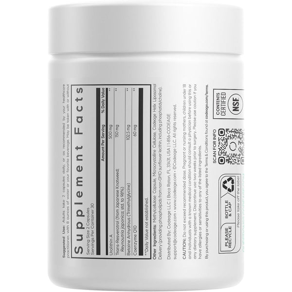 Codeage Liposomal Urolithin A – 60 Capsules | Cellular Energy + Longevity Support with Resveratrol & CoQ10