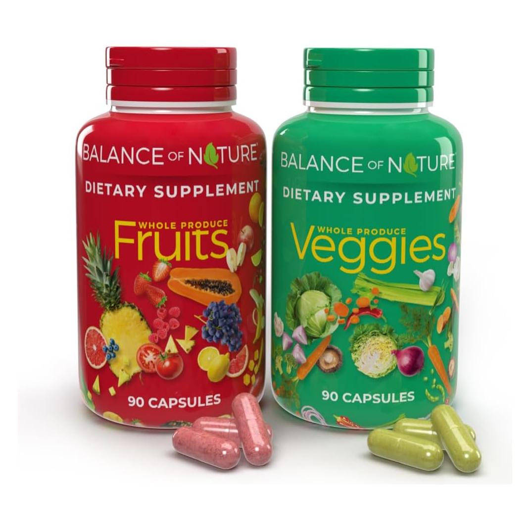 Balance of Nature Fruits and Veggies - Whole Food Supplement - 90 Capsules Each (2 Pack)