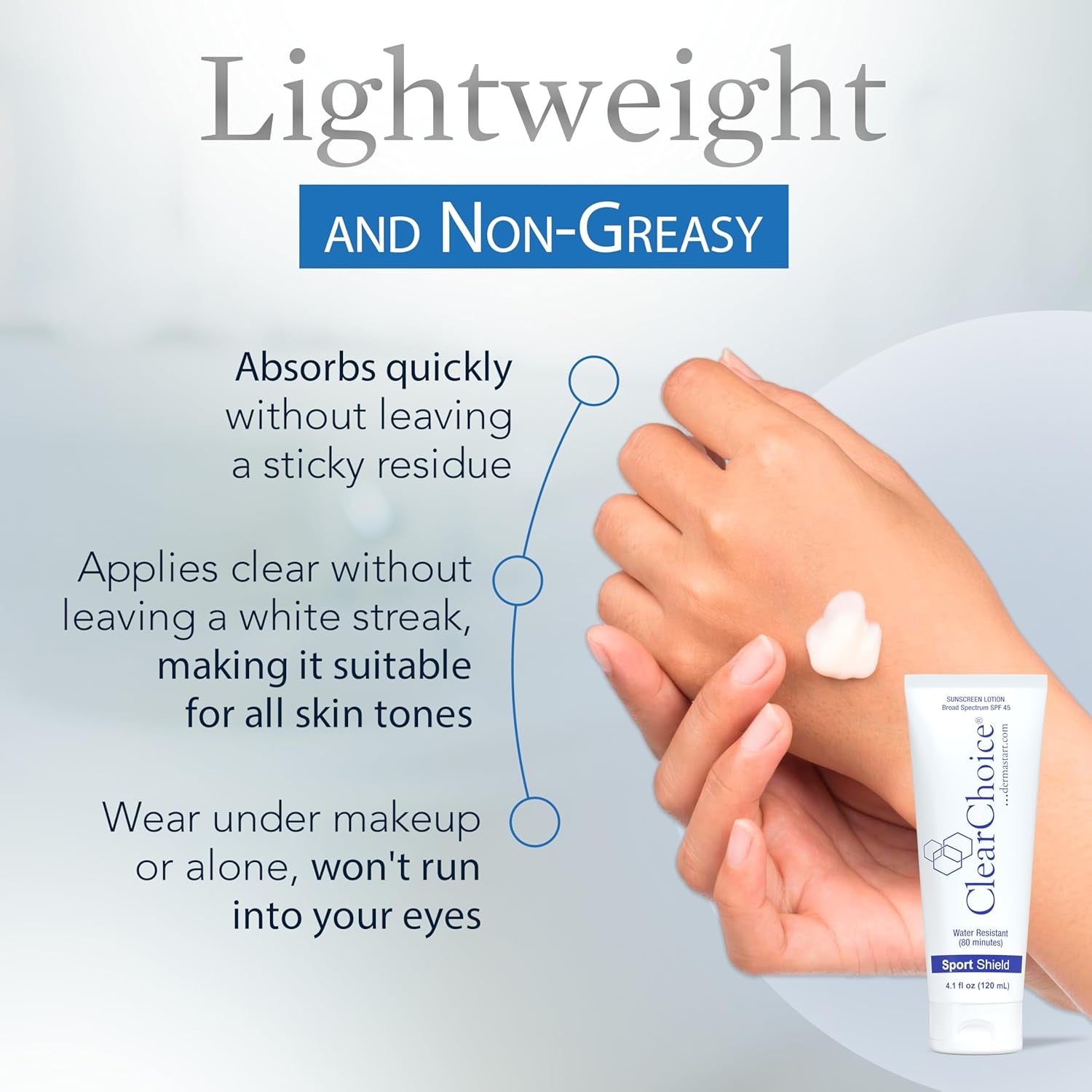 Clear Choice Sunscreen for Face SPF 45, Oil Free Sunblock & Light Moisturizer with Zinc Oxide, Reef-Safe, Broad Spectrum, Water-Resistant, No White Cast, Light Moisturizer, 4Oz