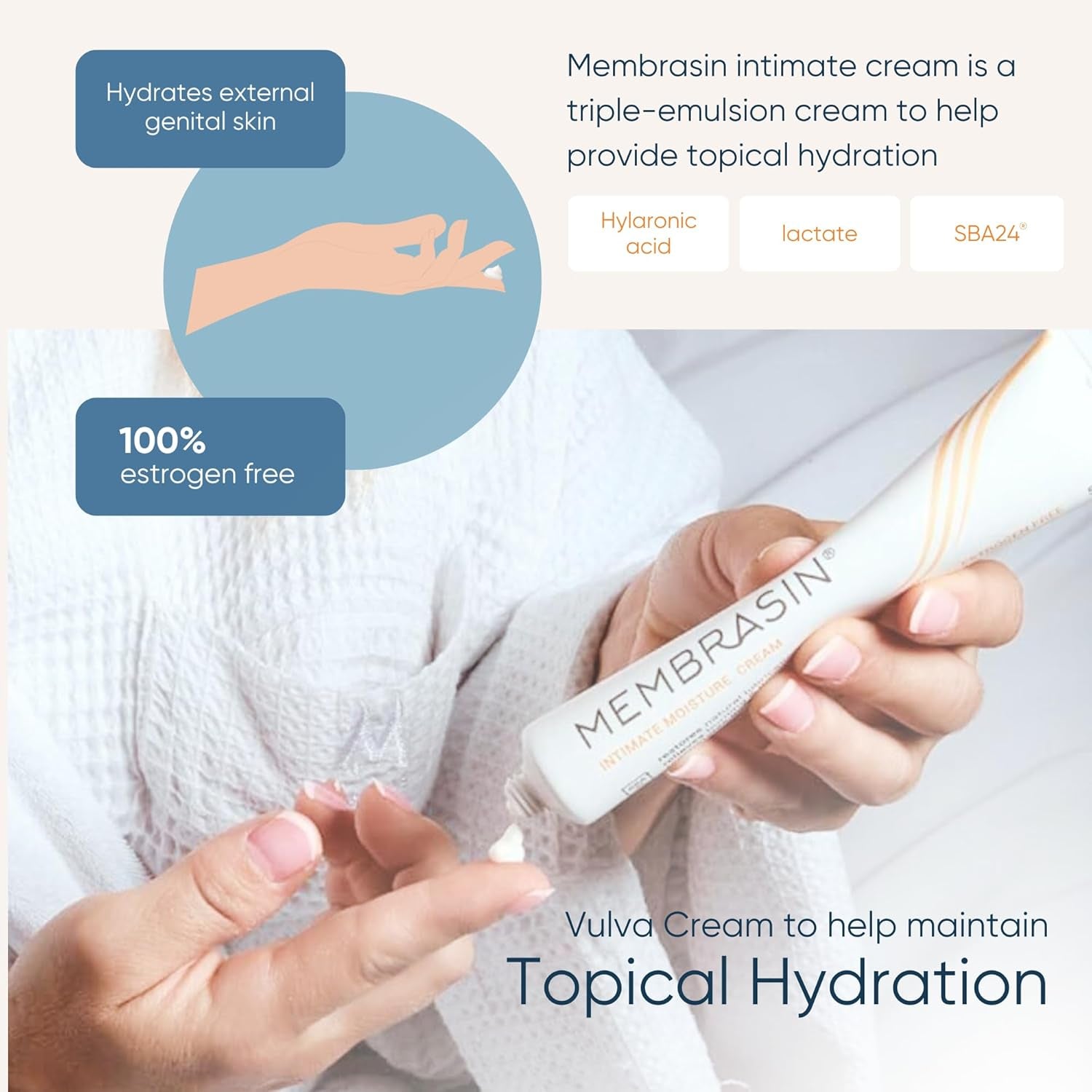 Vaginal Moisture Cream with Hyaluronic Acid, Relieves Vaginal Dryness, Itching and Burning, Menopause Support, Hormone Free, Plant Based Formula with Omega 3 6 7 9 and Vitamin E, 50 Ml