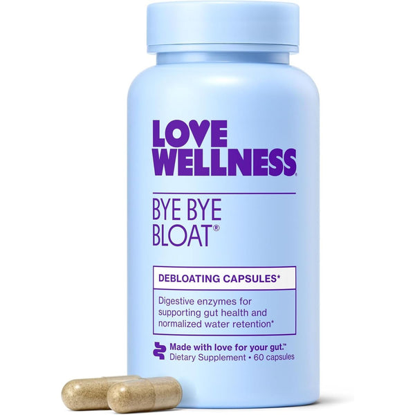 Love Wellness Bye Bye Bloat – 60 Capsules | Natural Bloating Relief with Digestive Enzymes & Herbal Support