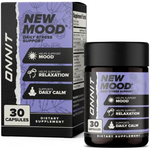 Onnit New Mood - Suplemento ocasional para aliviar el estrés, mejorar el sueño y el estado de ánimo, 30 unidades
