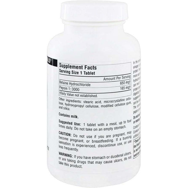 Source Naturals Betaine HCl With Pepsin 650mg (180 Capsules) – Digestive Support & Absorption