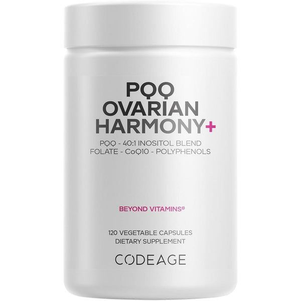 Codeage PQQ Ovarian Harmony+ | 120 Vegetable Capsules | Advanced Women’s Supplement with PQQ, Myo-Inositol & D-Chiro-Inositol, Folate 5-MTHF & CoQ10, Wild Blueberry & Pomegranate Extracts