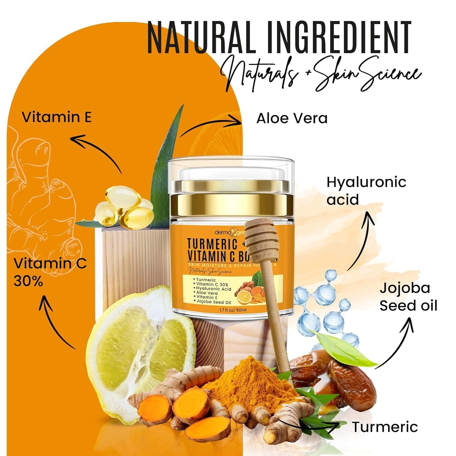 DERMAXGEN Turmeric + Vitamin C Booster – 50ml | Brightening, Hydrating & Anti-Aging Cream