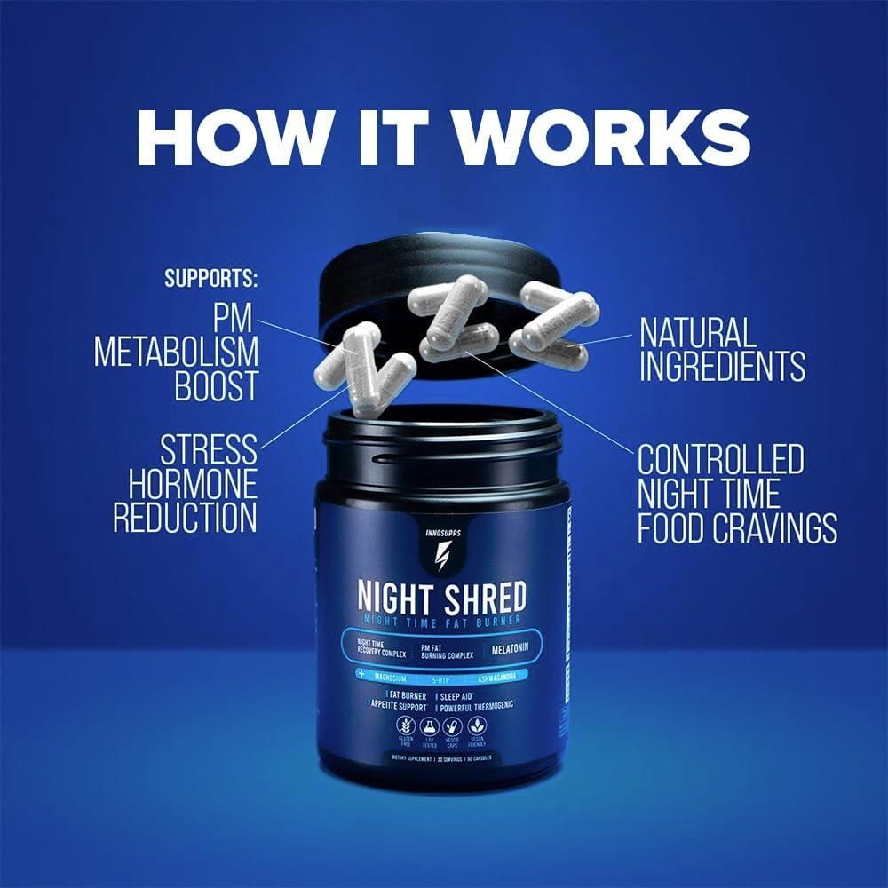 InnoSupps  Night Shred | Night Time Fat Burner and Natural Sleep Support (60 Vegetarian Capsules)