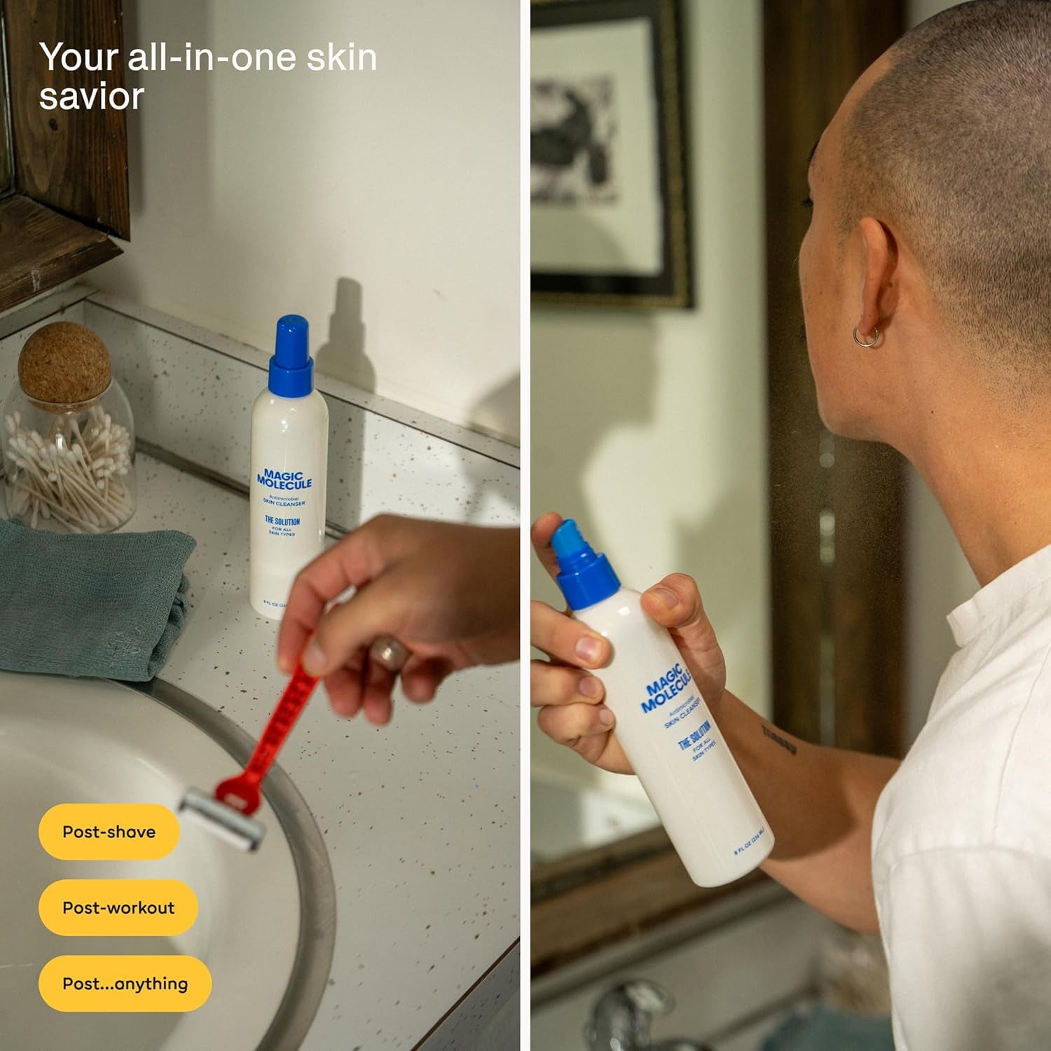 Magic Molecule Antimicrobial Skin Cleanser – 62ml (Pack of 3) | Gentle HOCl Formula for Face, Body & Tattoo Aftercare