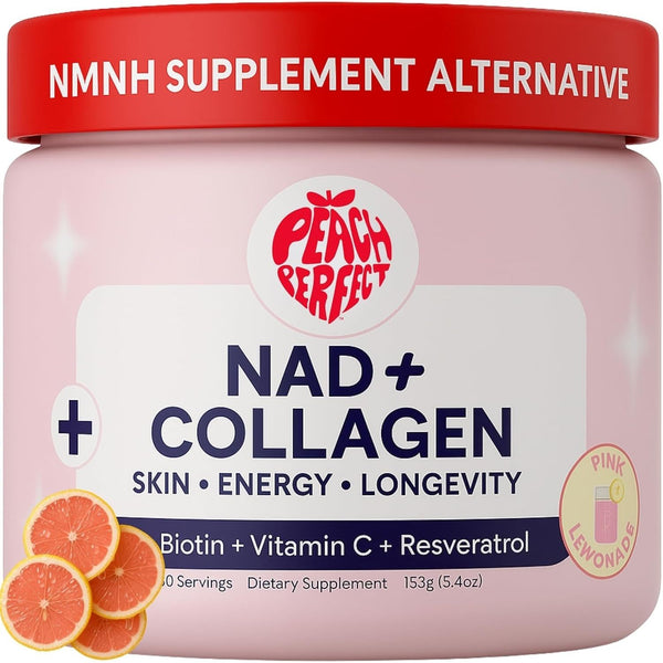 Peach Perfect NAD+ Collagen Dietary Supplement – 153g | Anti-Aging Energy & Skin Support Powder