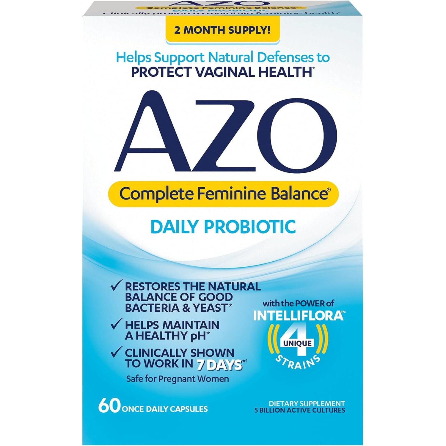 Complete Feminine Balance Daily Probiotics for Women, Clinically Proven to Help Protect Vaginal Health, Balance Ph and Yeast, Non-Gmo, 60 Count