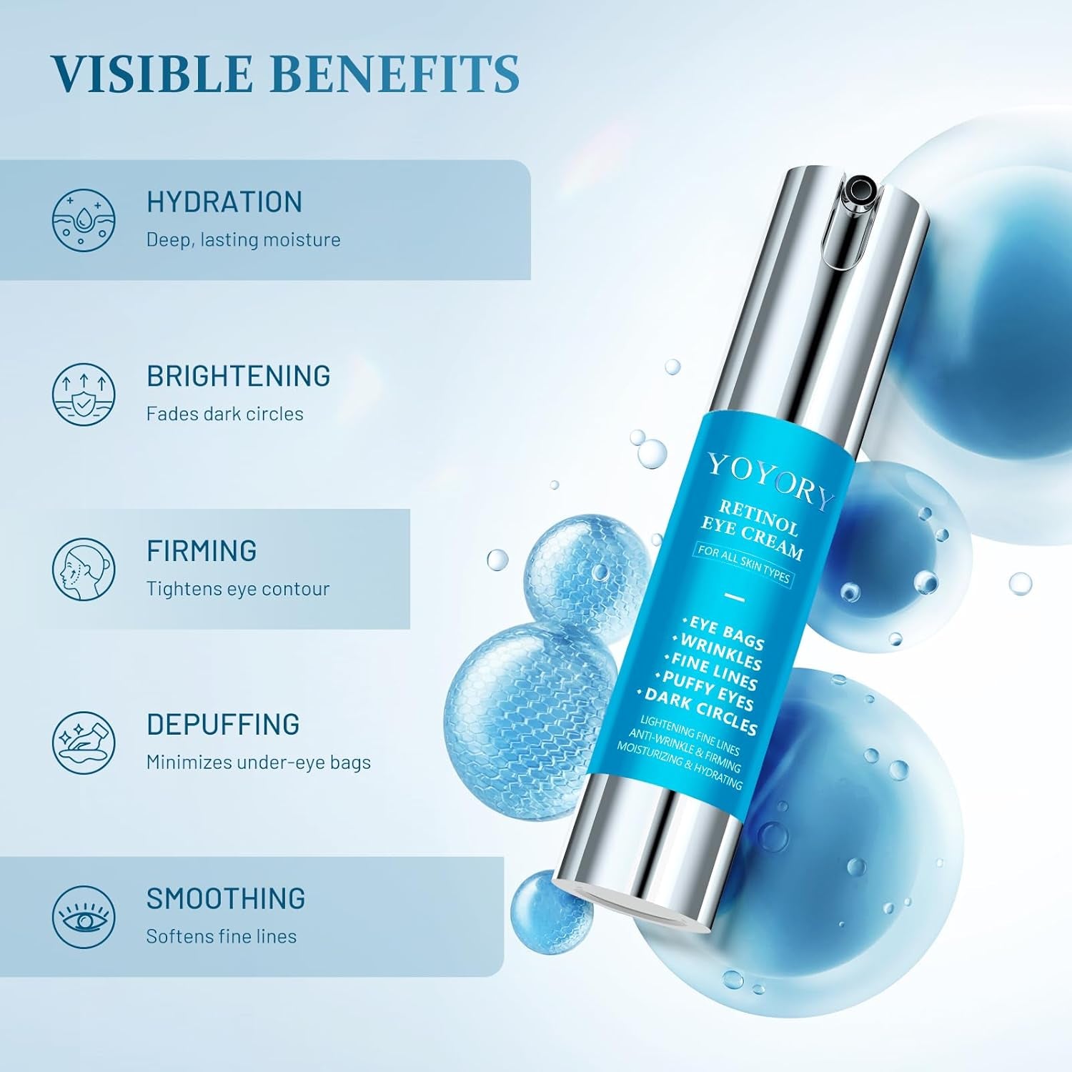 YOYORY Retinol Eye Cream – 20ml | Smooths Fine Lines, Lifts Puffiness & Brightens Dark Circles
