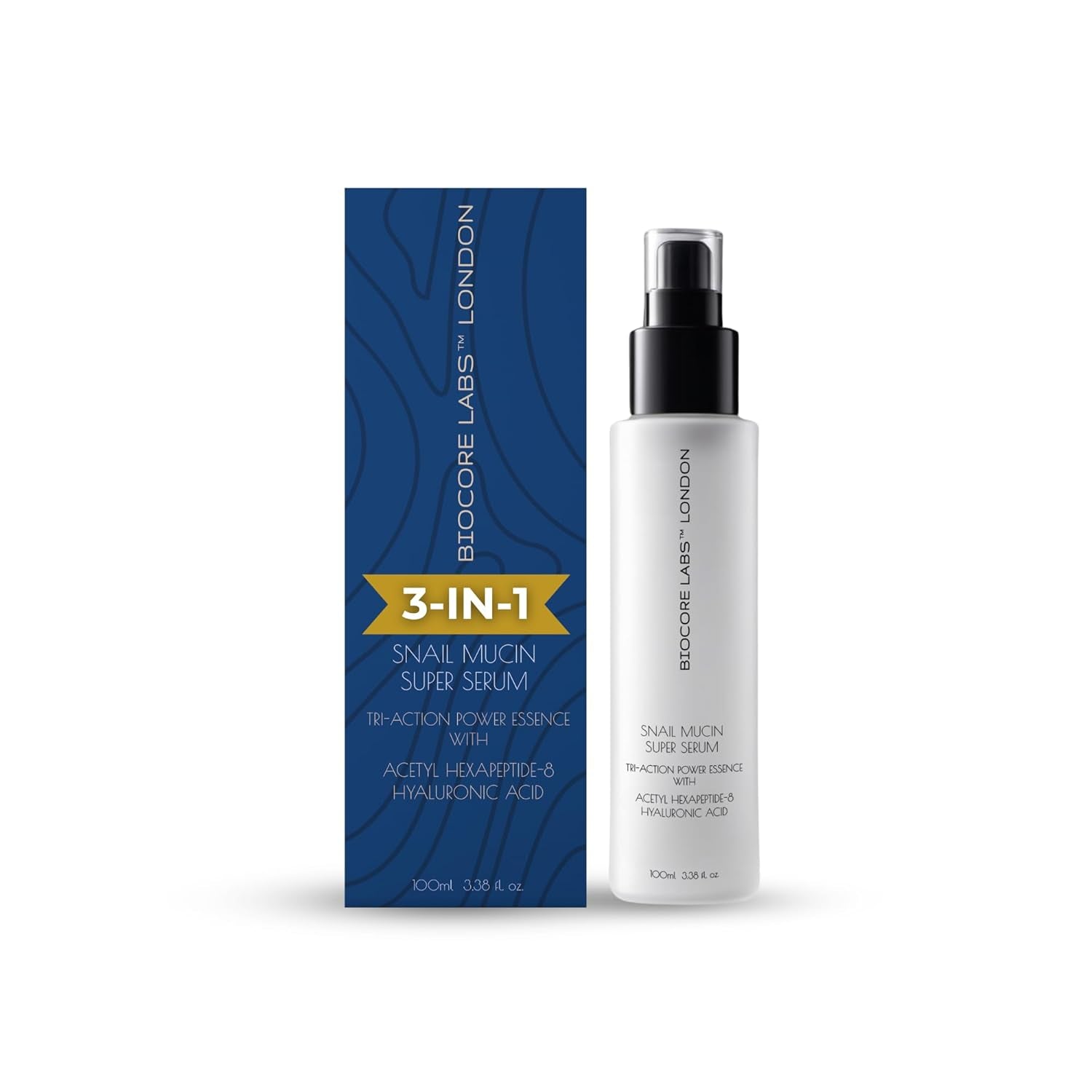 BIOCORE LABS 3-In-1 Snail Mucin Super Serum – 100ml | Hydrates, Firms & Plumps with 80% Snail Filtrate, Peptides & Hyaluronic Acid