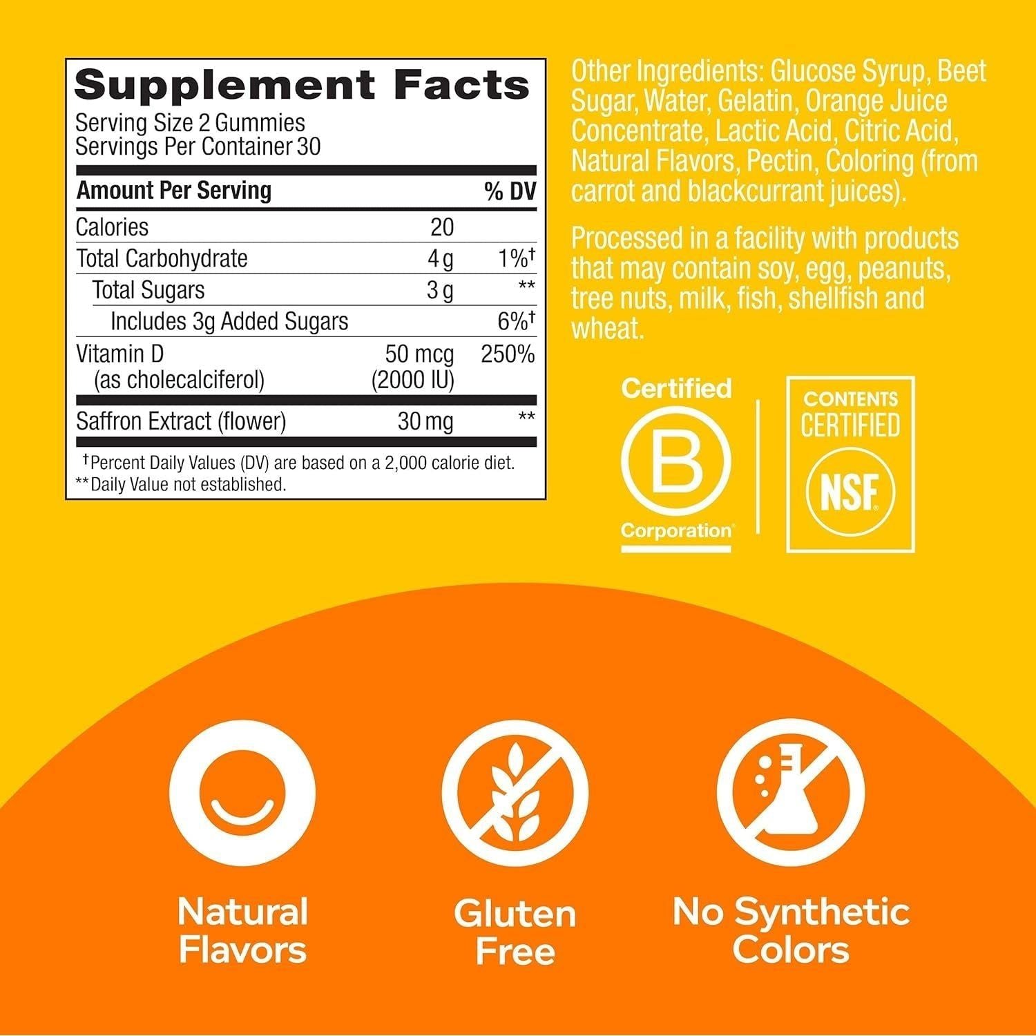 Hello Happy Gummy Worms, Mood Balance Support, Vitamin D, Saffron, Adult Chewable Supplement, Tropical Zing - 60 Count
