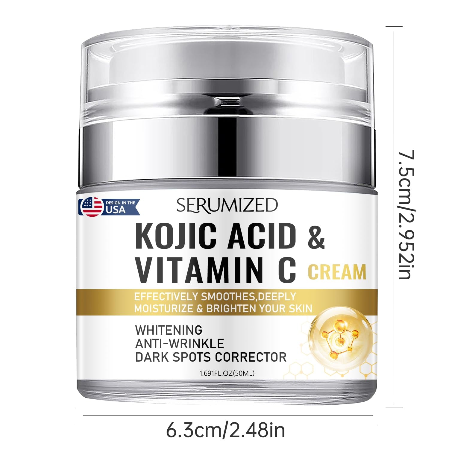 Serumized Kojic Acid & Vitamin C Brightening Cream – 50ml | Fade Dark Spots, Smooth Skin Texture & Boost Radiance