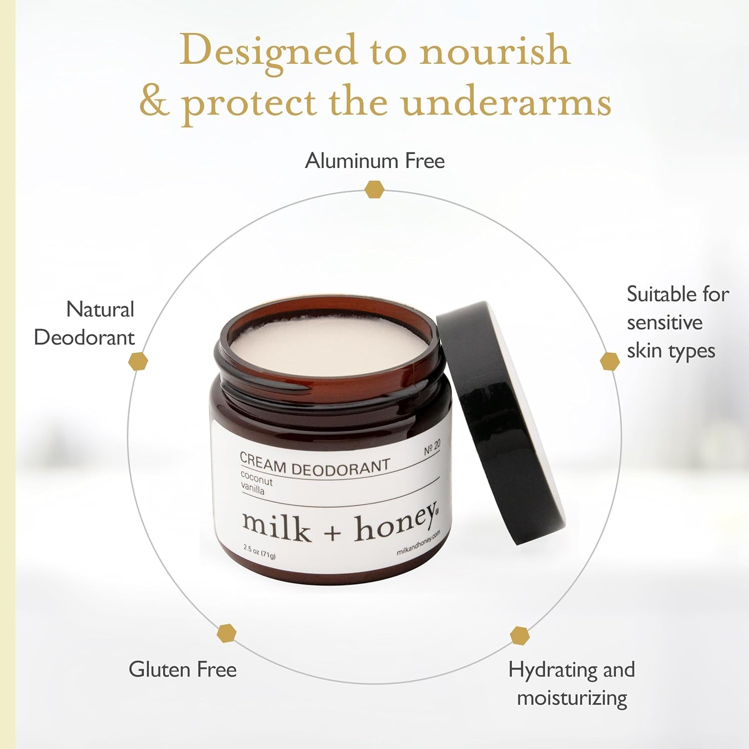 milk + honey Cream Deodorant No. 20 – 71g | Natural Deodorant with Coconut & Vanilla | Aluminum-Free, Sensitive Skin Safe